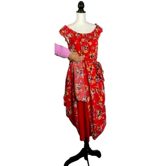 Anthropologie Conversations Floral Print Red Midi Dress, size 6, pockets - Picture 8 of 13